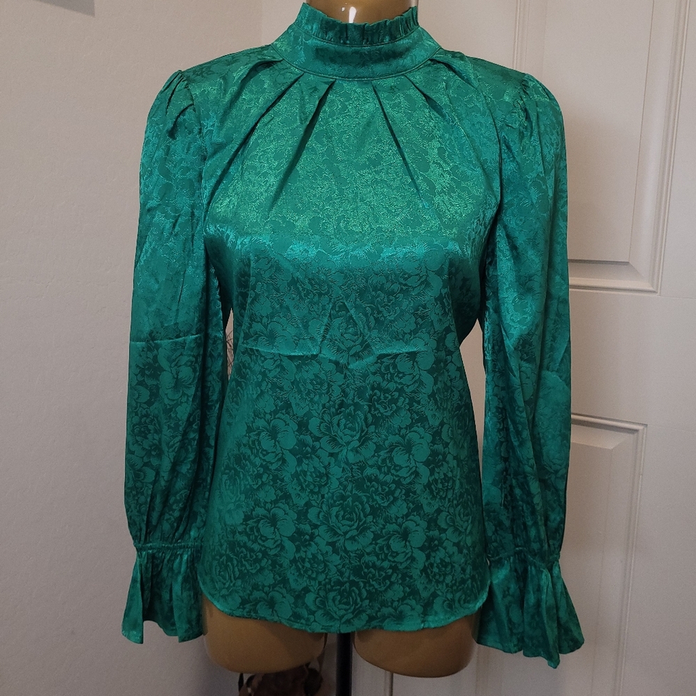 Vici Teal Floral Blouse with Pleated Design Size XS